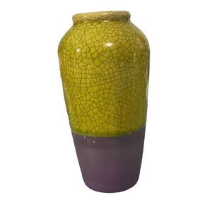 Vintage Green Crackle Glazed Pottery Vase Panda Garden Purple unglazed Bottom 7”
